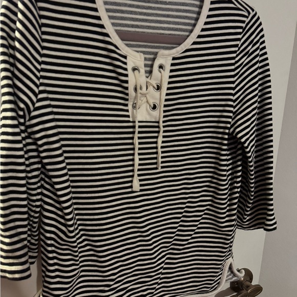 Jones New York Tops - Striped Lace-Up Women's Top